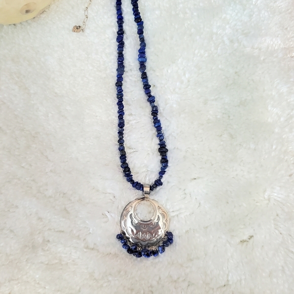 Sterling Silver Lapis Lazuli Gemstone Bead Necklace QT - Picture 4 of 16